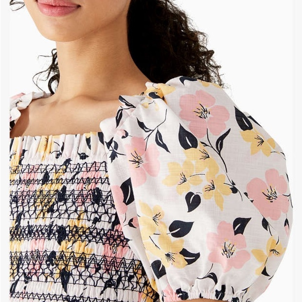 NWT KATE SPADE Lilly Blooms Floral Smocked Puff Sleeve Top | size XS - Picture 3 of 12